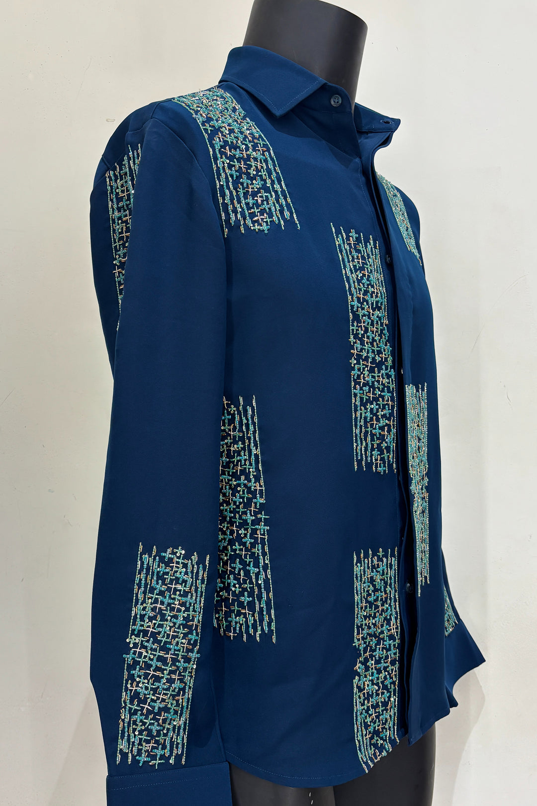 Mosaic — Teal Hand Embroidered Premium Shirt