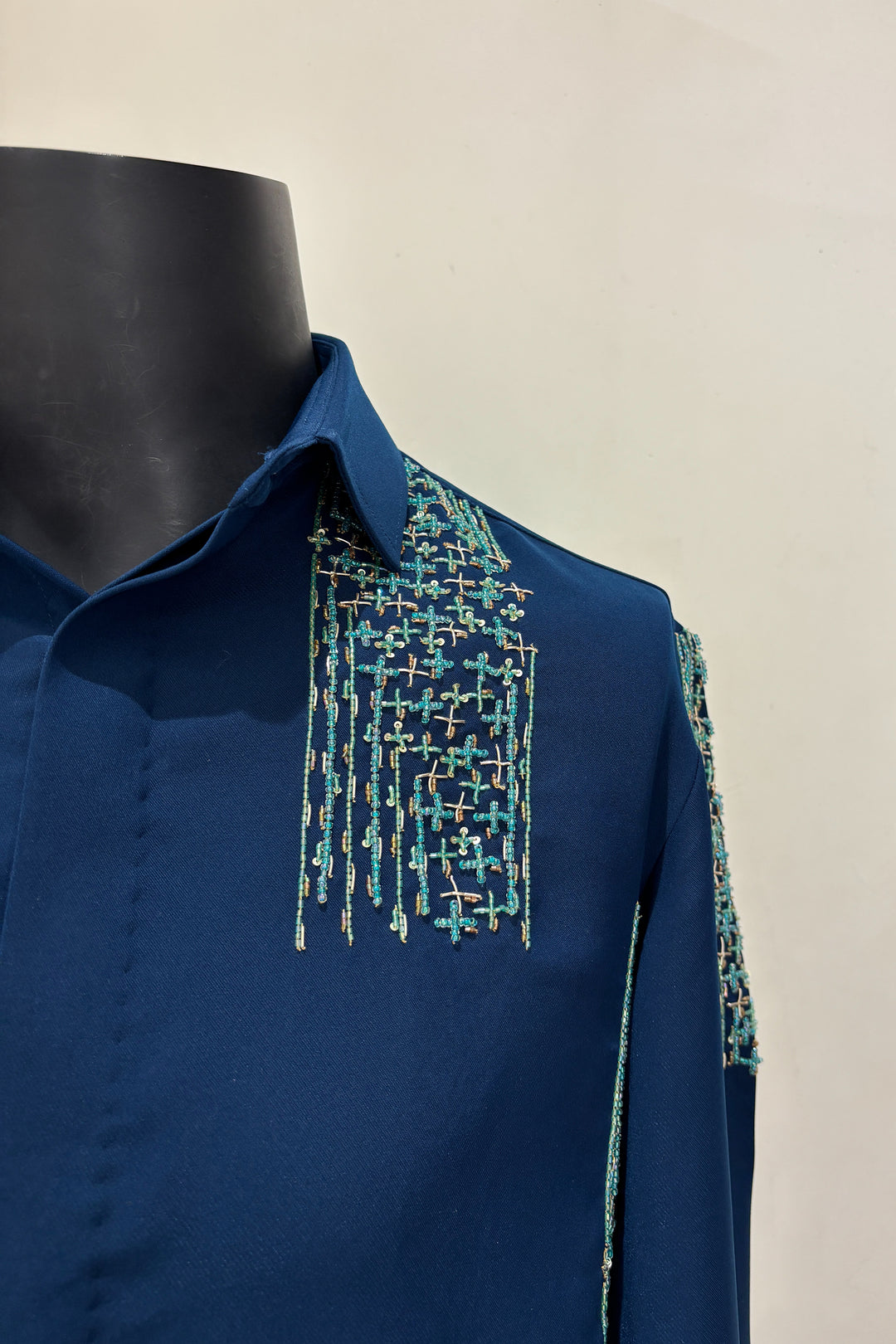 Mosaic — Teal Hand Embroidered Premium Shirt