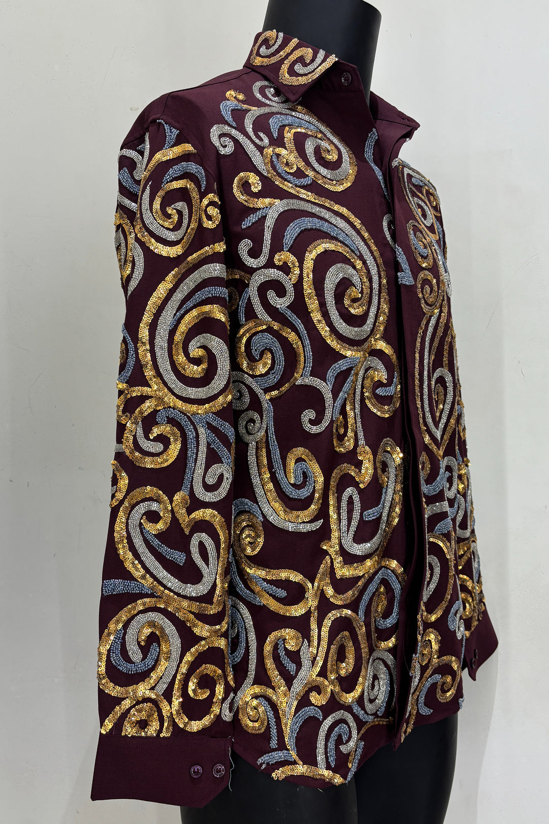 Vortex — Burgundy Swirl Embroidered 4-Way Stretch Shirt
