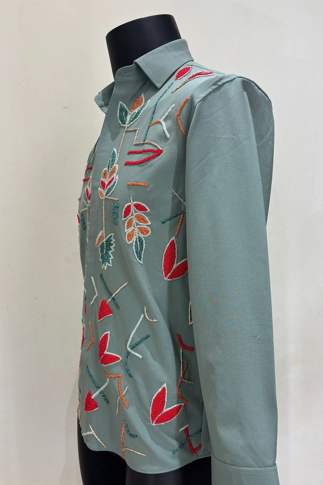 Eden — Olive Hand Embroidered 4-Way Stretch Shirt