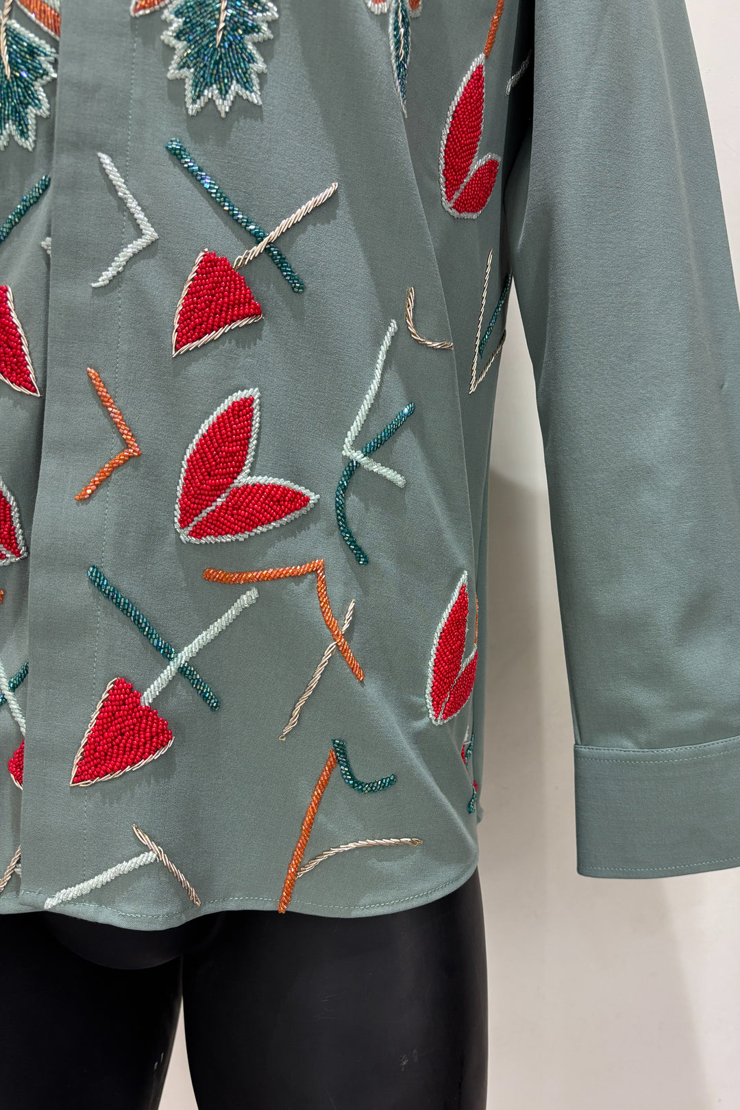 Eden — Olive Hand Embroidered 4-Way Stretch Shirt