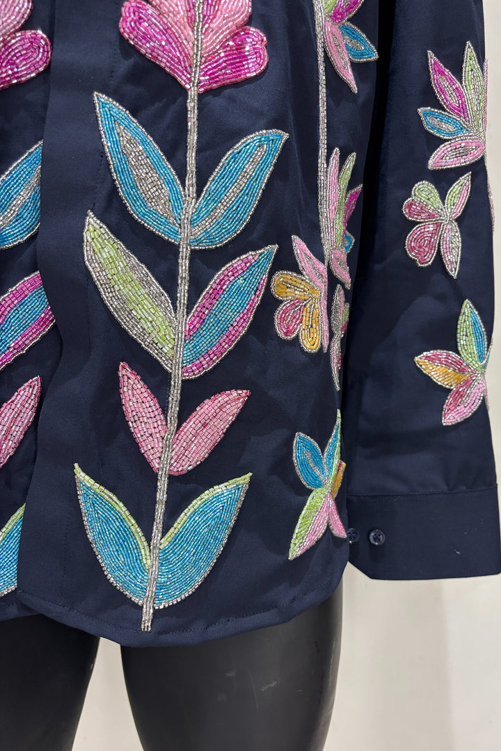 Fiesta — Midnight Blue Thread Embroidered 4-Way Stretch Shirt