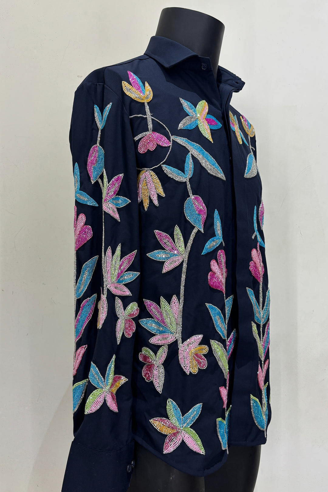 Fiesta — Midnight Blue Thread Embroidered 4-Way Stretch Shirt