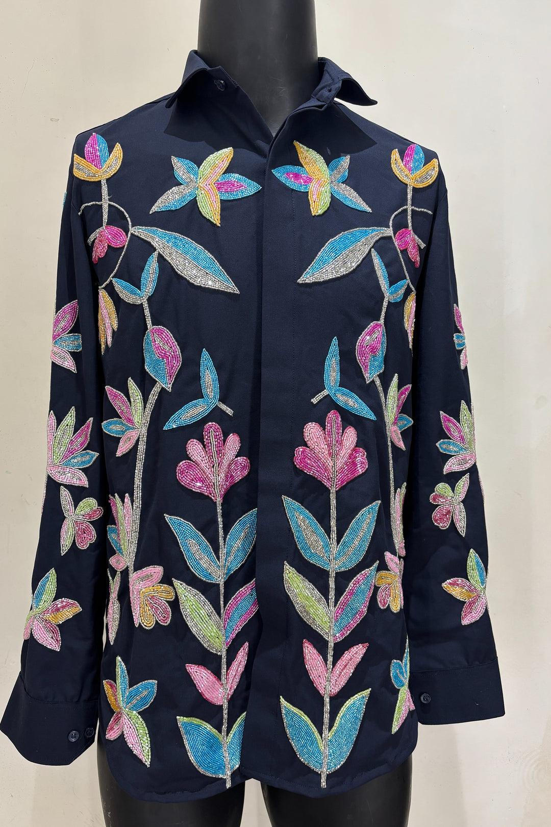 Fiesta — Midnight Blue Thread Embroidered 4-Way Stretch Shirt