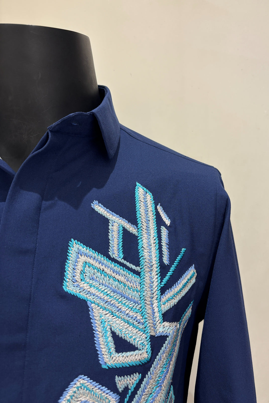 Azrak — Blue Thread Embroidered 4-Way Stretch Shirt