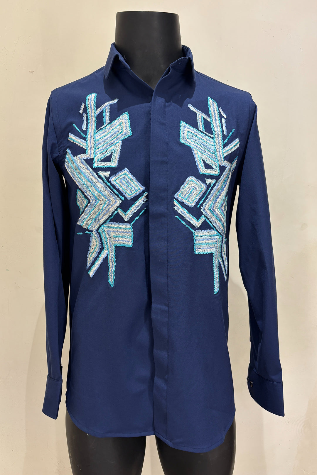 Azrak — Blue Thread Embroidered 4-Way Stretch Shirt