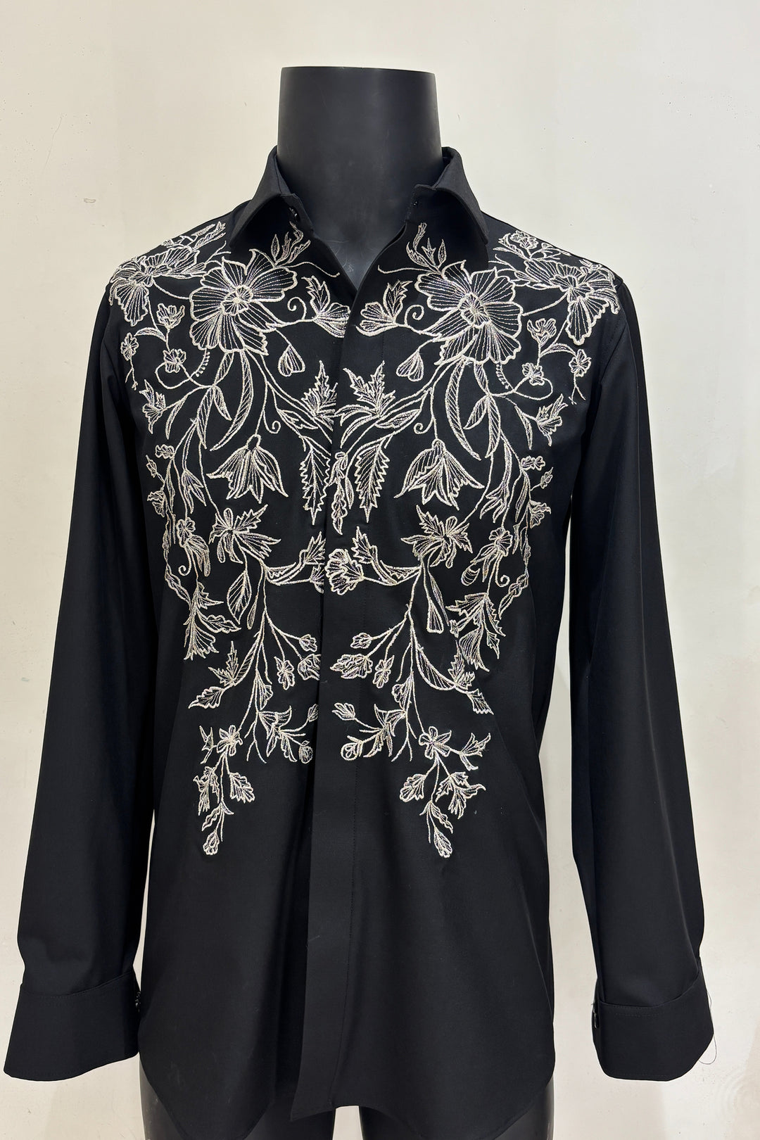 Vine — Black Thread Embroidered 4-Way Stretch Shirt