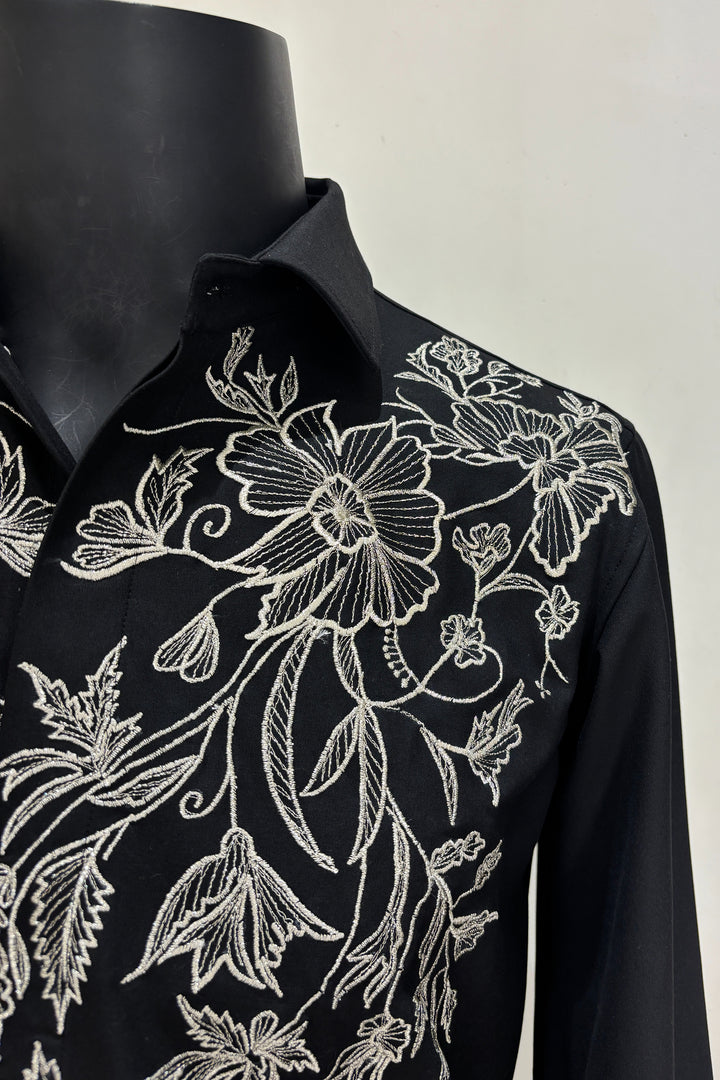 Vine — Black Thread Embroidered 4-Way Stretch Shirt