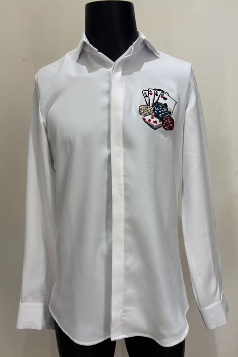 Ace — White Thread Embroidered 4-Way Stretch Shirt