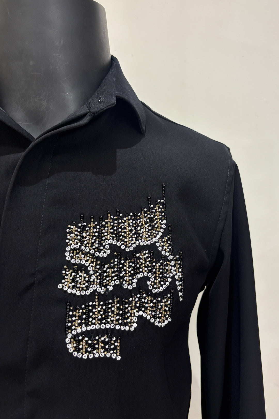 Echo Lines — Black Hand Embroidered British Fabric Shirt