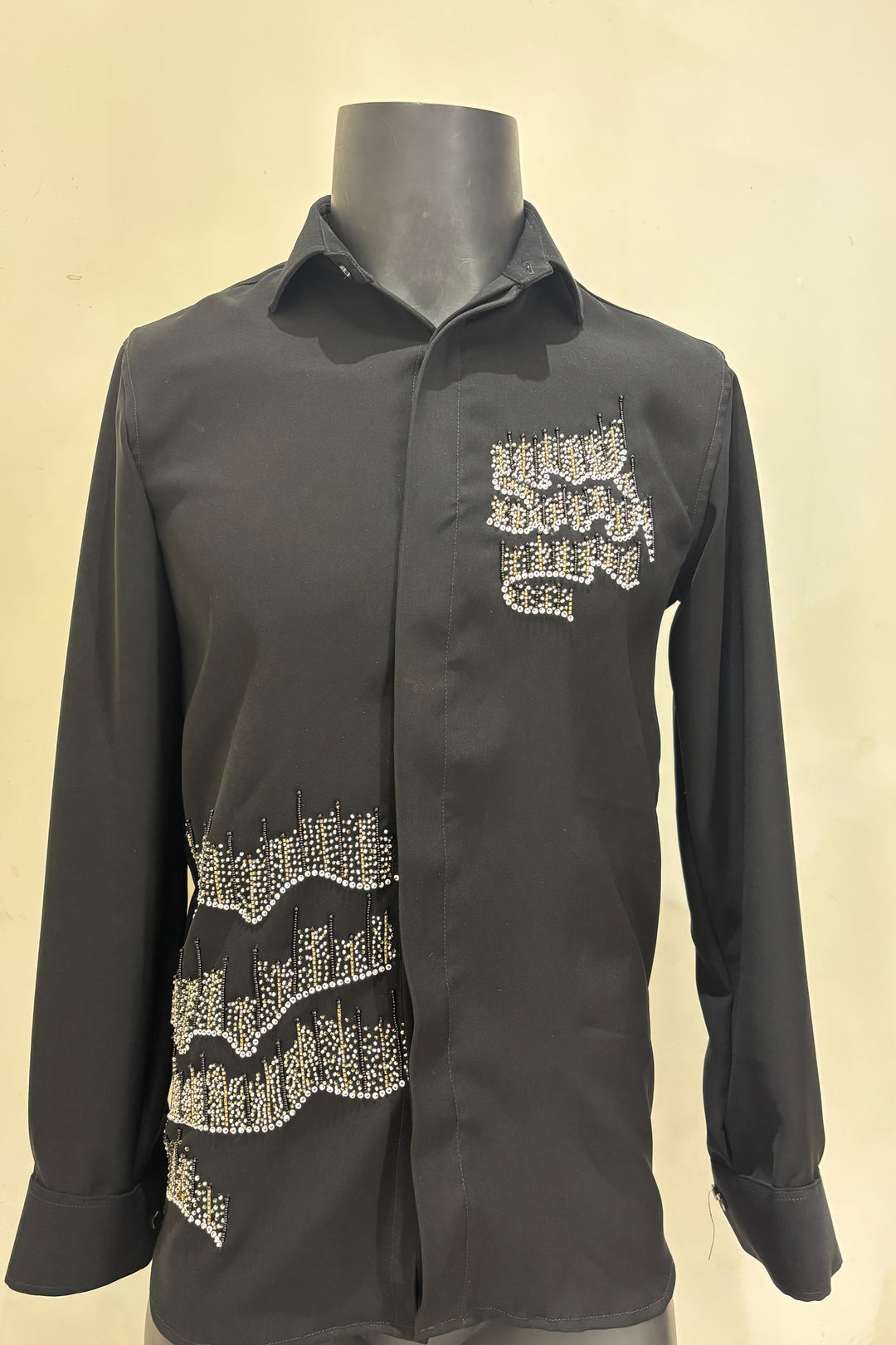 Echo Lines — Black Hand Embroidered British Fabric Shirt