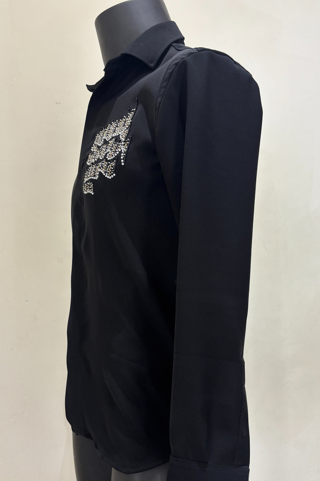 Echo Lines — Black Hand Embroidered British Fabric Shirt