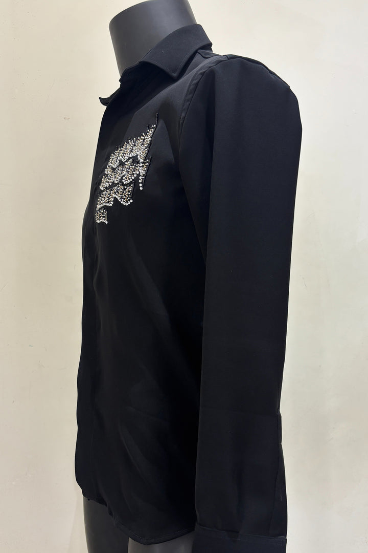Echo Lines — Black Hand Embroidered British Fabric Shirt