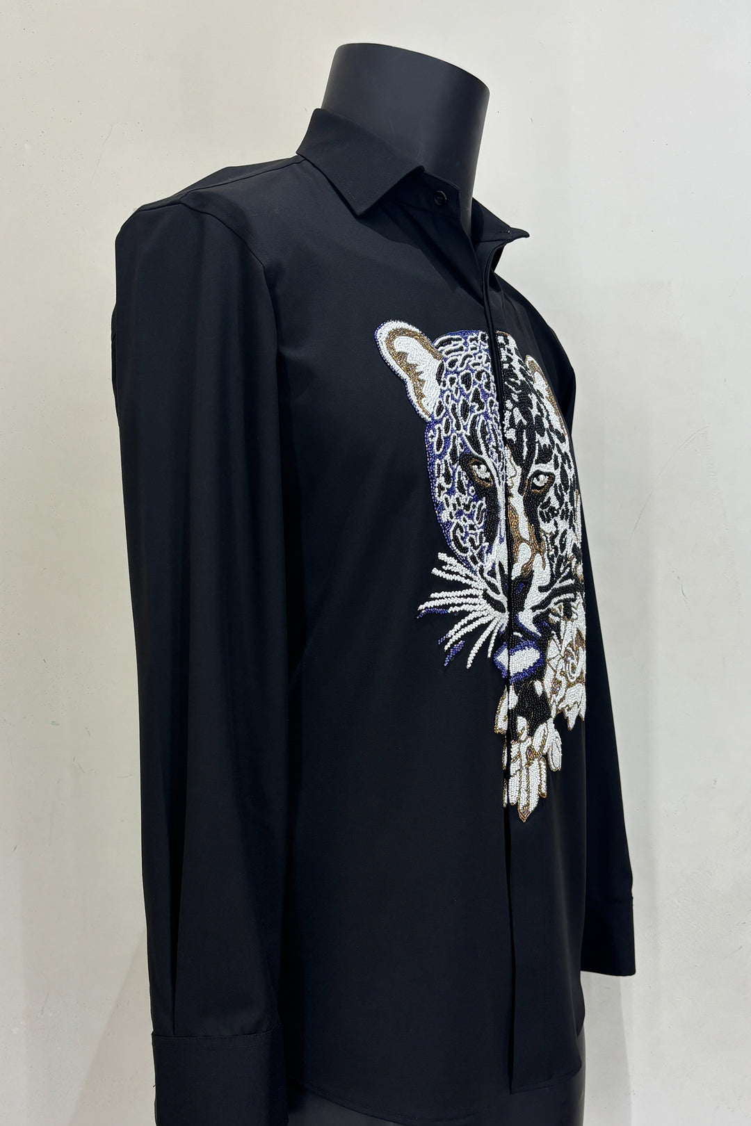 Strix — Black Hand Embroidered 4-Way Stretch Shirt