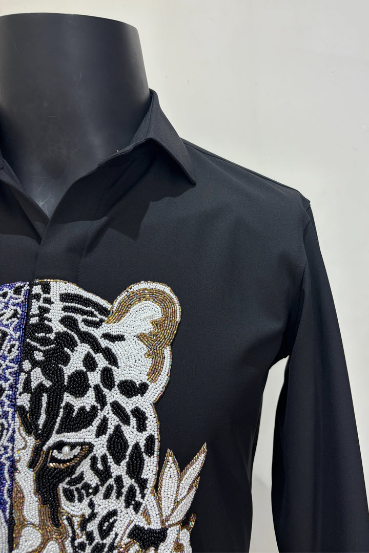 Strix — Black Hand Embroidered 4-Way Stretch Shirt