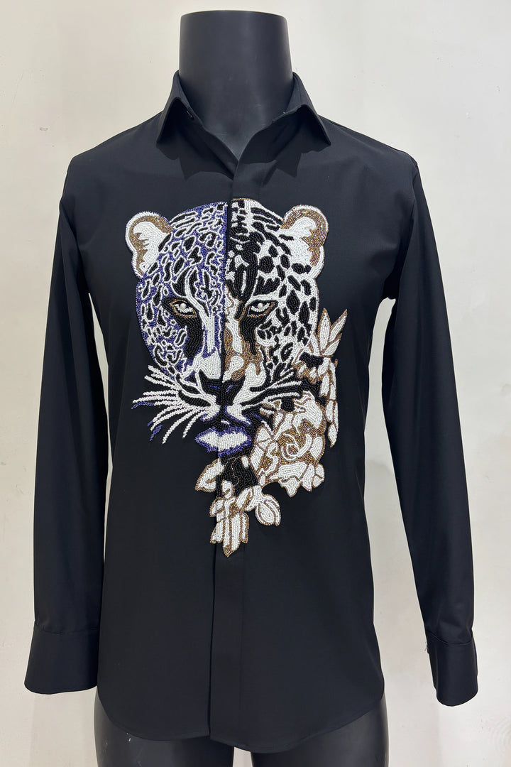 Strix — Black Hand Embroidered 4-Way Stretch Shirt