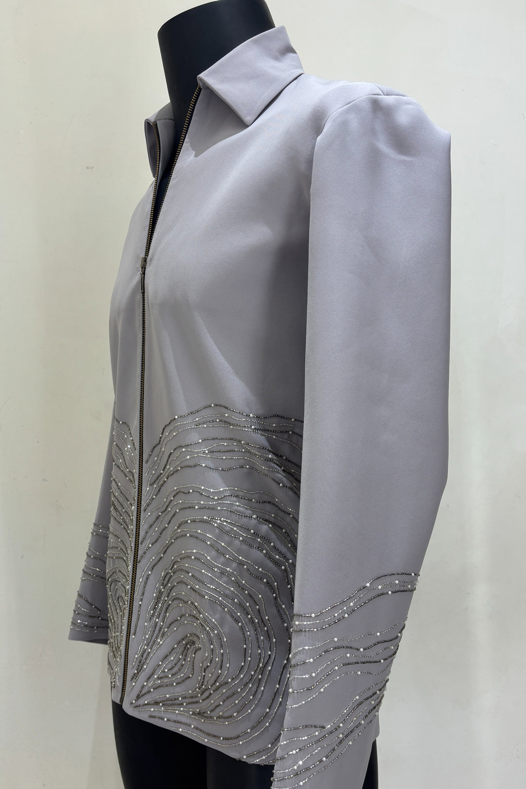 Echo Form — Grey Hand Embroidered 4-Way Stretch Shacket