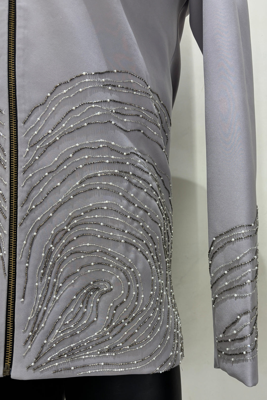 Echo Form — Grey Hand Embroidered 4-Way Stretch Shacket