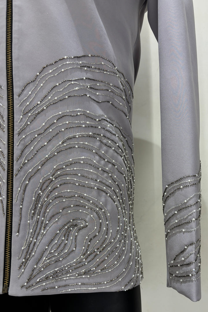 Echo Form — Grey Hand Embroidered 4-Way Stretch Shacket
