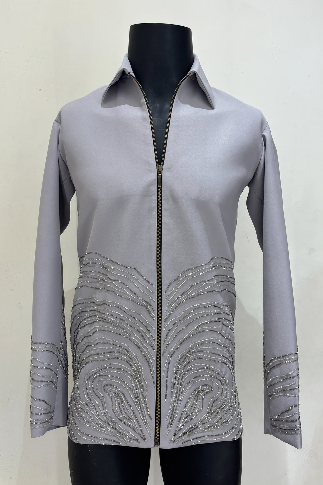 Echo Form — Grey Hand Embroidered 4-Way Stretch Shacket