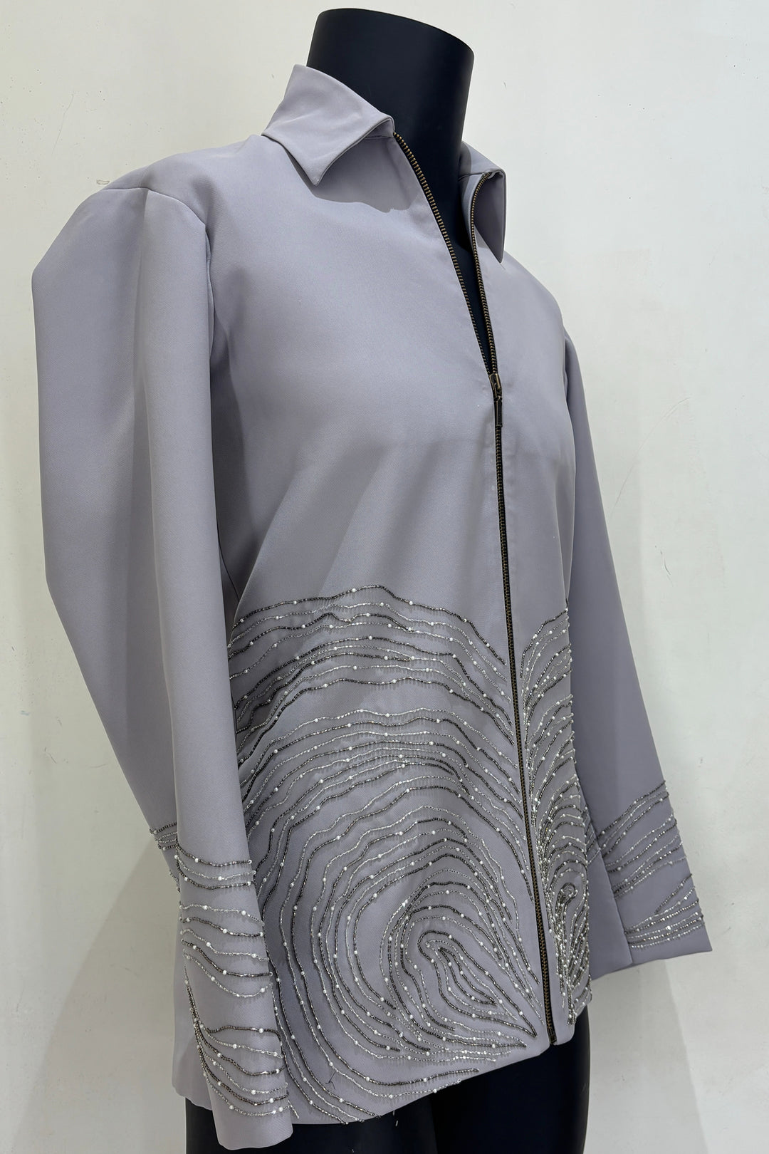 Echo Form — Grey Hand Embroidered 4-Way Stretch Shacket