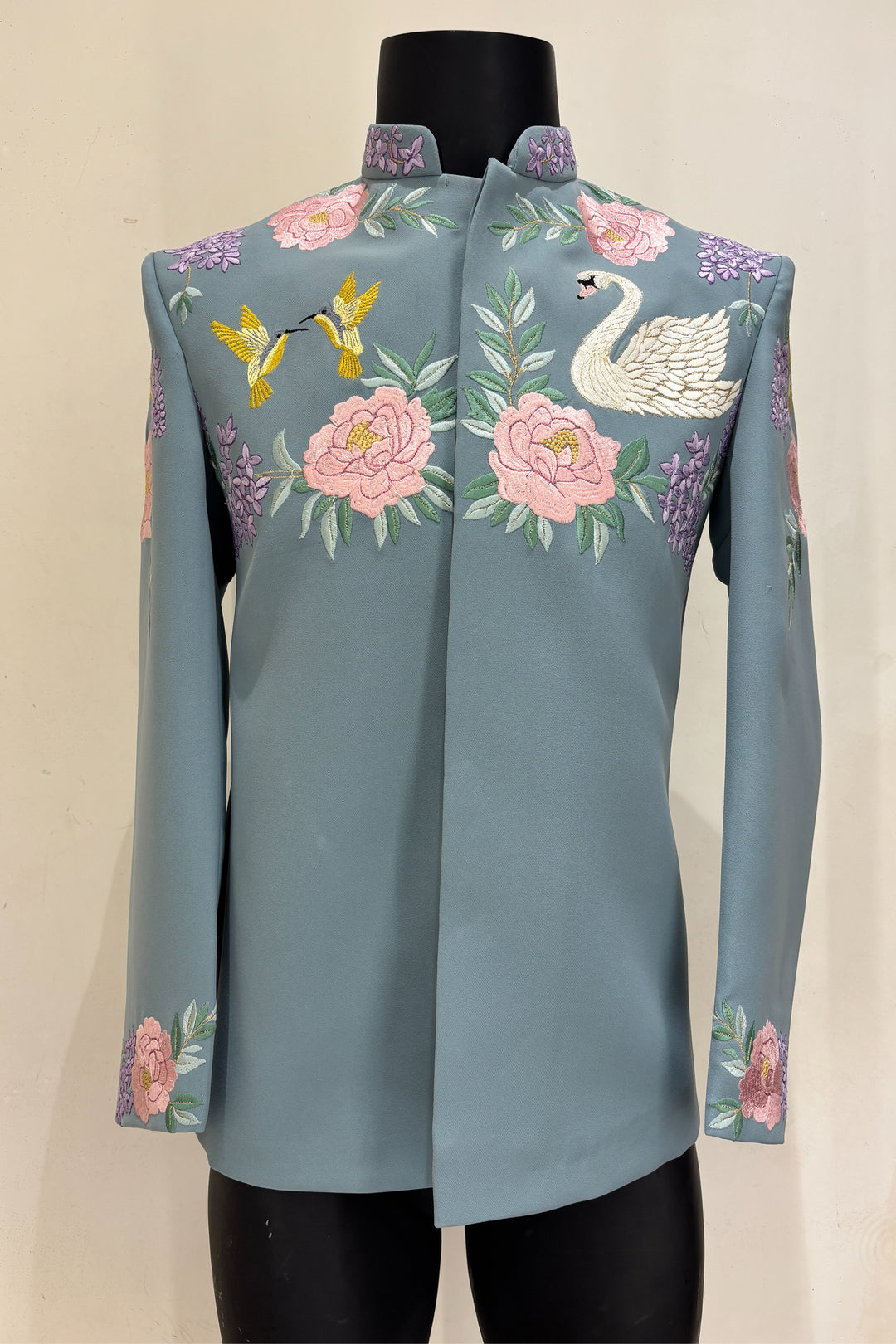 Swan Royale — Sea Blue Thread Embroidered Premium Indo-Western
