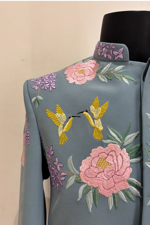 Swan Royale — Sea Blue Thread Embroidered Premium Indo-Western