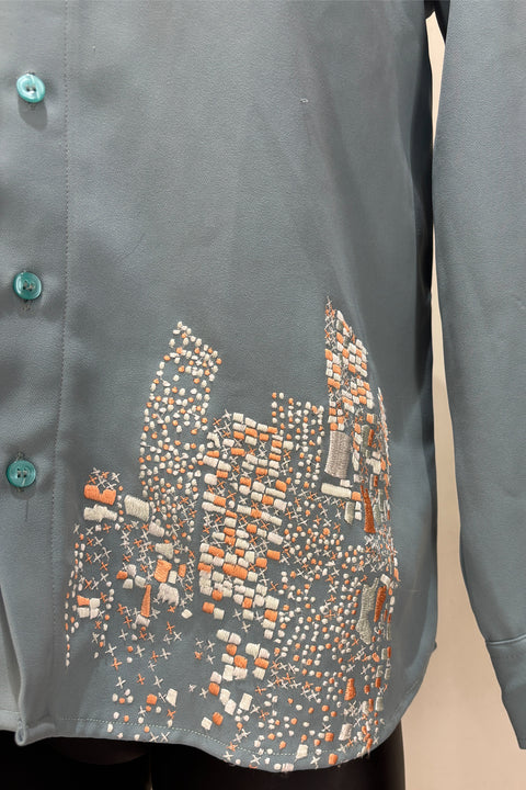 Celio — Sea Green Thread Embroidered Armani Fabric Shirt