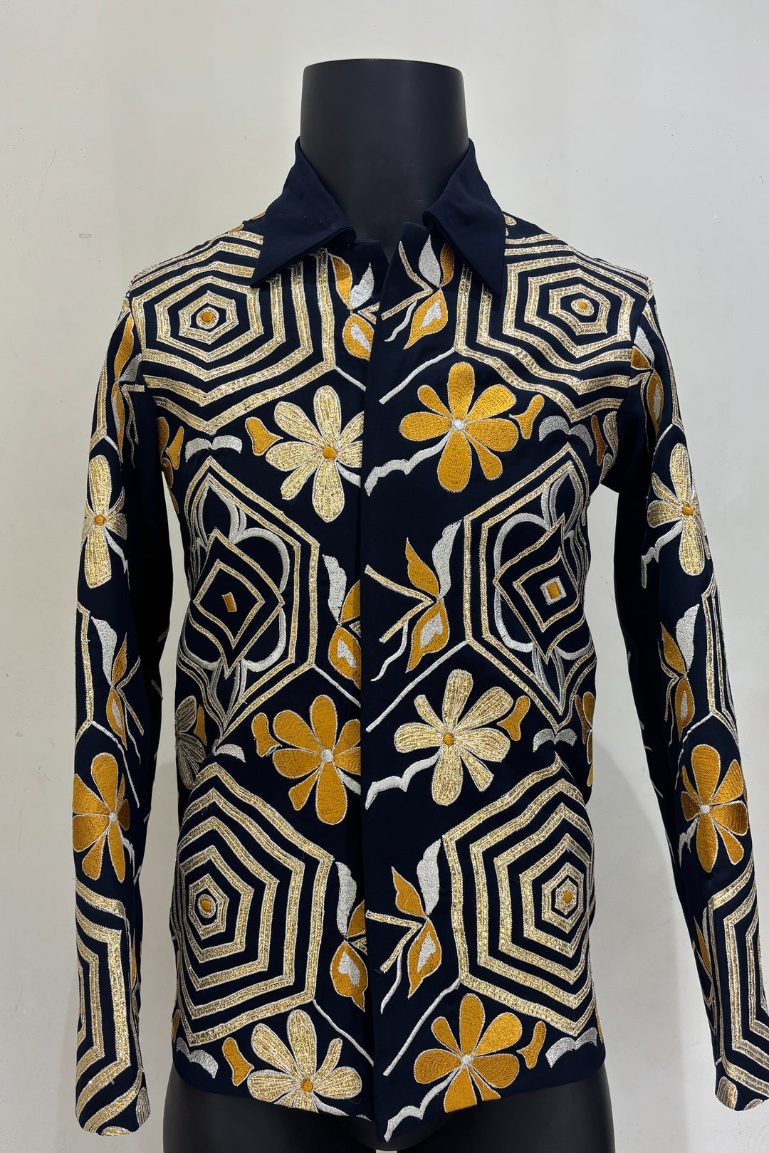 Nyro — Midnight Blue Thread Embroidered British Fabric Shacket