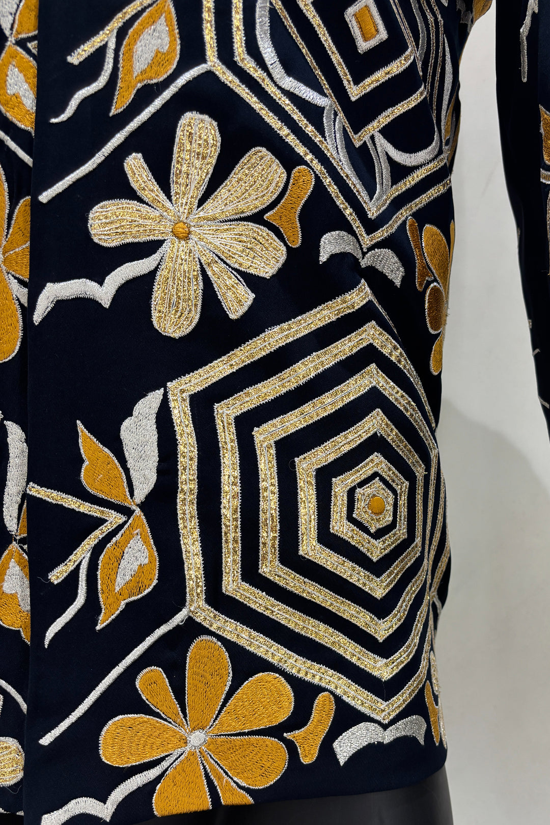 Nyro — Midnight Blue Thread Embroidered British Fabric Shacket