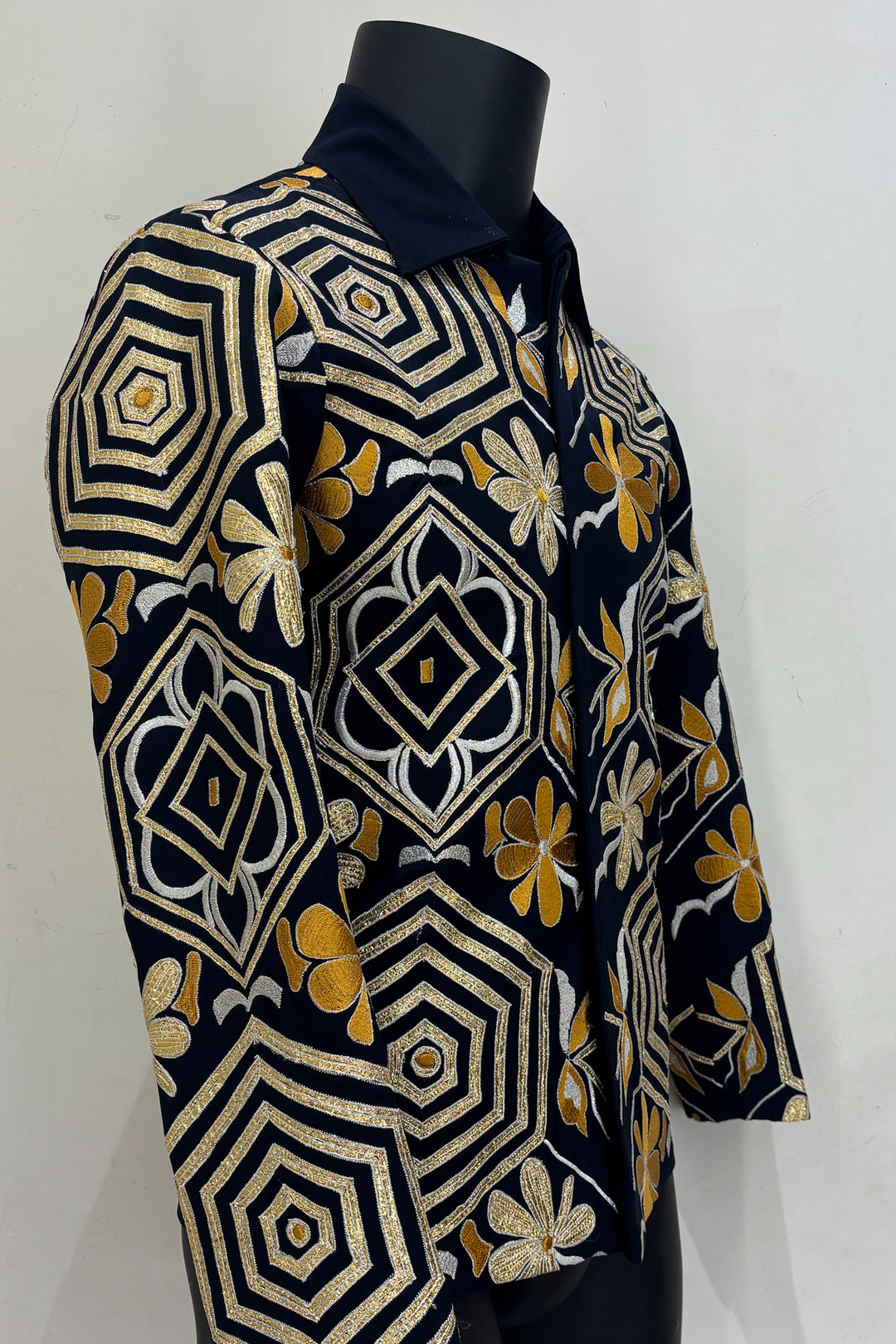 Nyro — Midnight Blue Thread Embroidered British Fabric Shacket