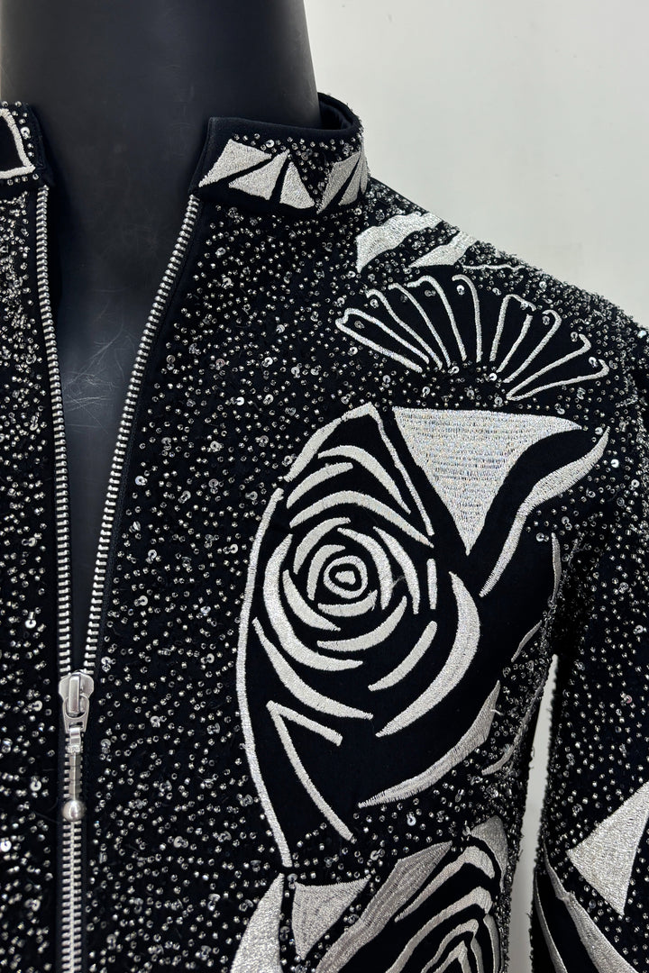 Aster — Black Hand Embroidered Armani Fabric Shacket