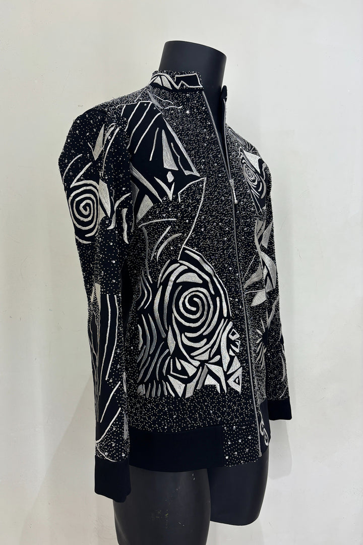 Aster — Black Hand Embroidered Armani Fabric Shacket