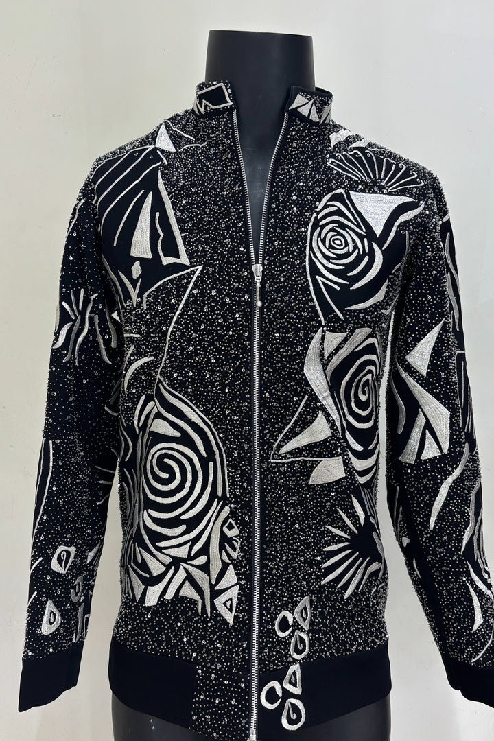 Aster — Black Hand Embroidered Armani Fabric Shacket