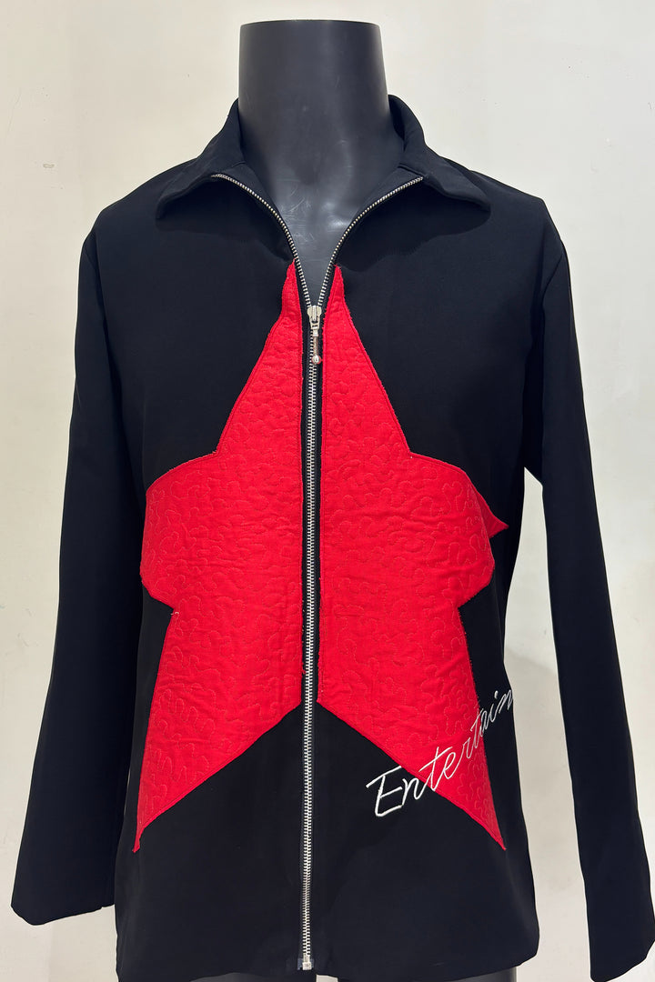 Enzo — Black Thread Embroidered British Fabric Shacket