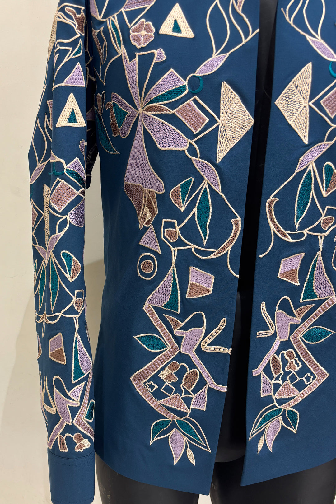 Savio — Sea Blue Thread Embroidered 4-Way Stretch Shacket
