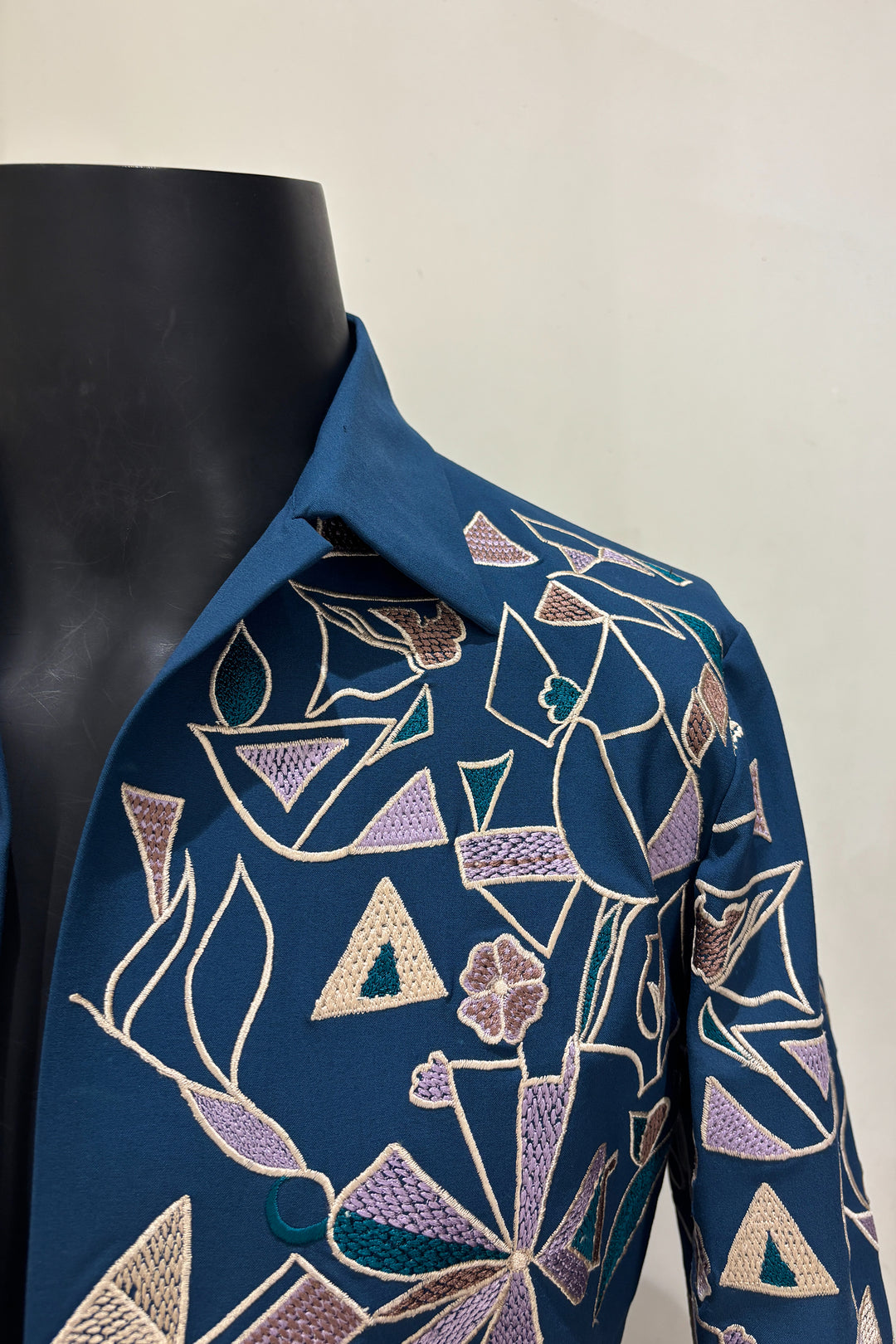 Savio — Sea Blue Thread Embroidered 4-Way Stretch Shacket