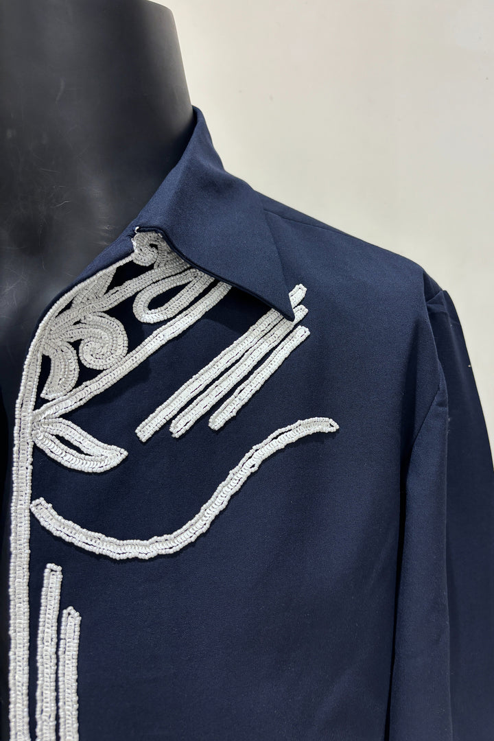 Botan — Midnight Blue Hand Embroidered 4-Way Stretch Shirt