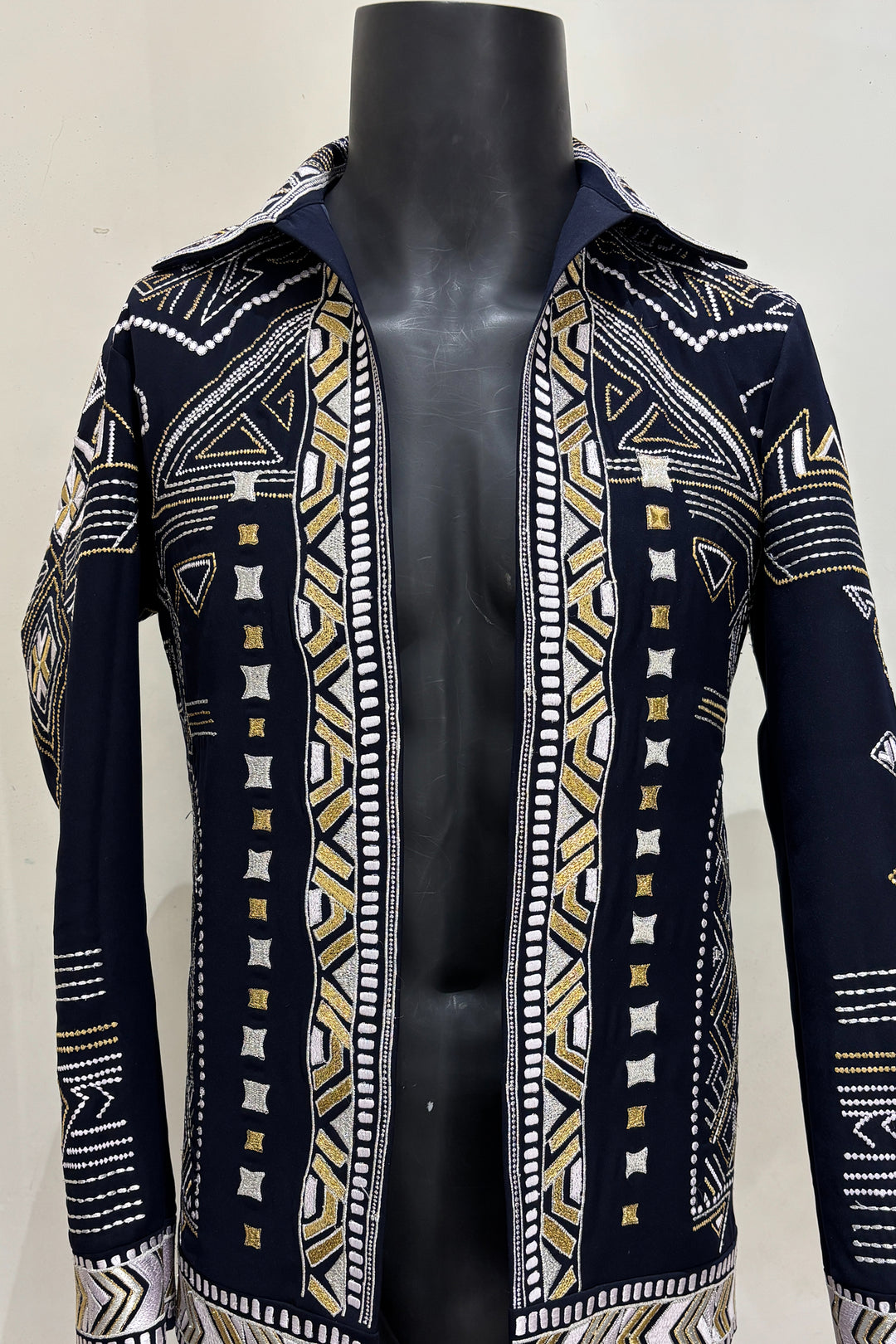Alaric — Midnight Blue Thread Embroidered 4-Way Stretch Shacket