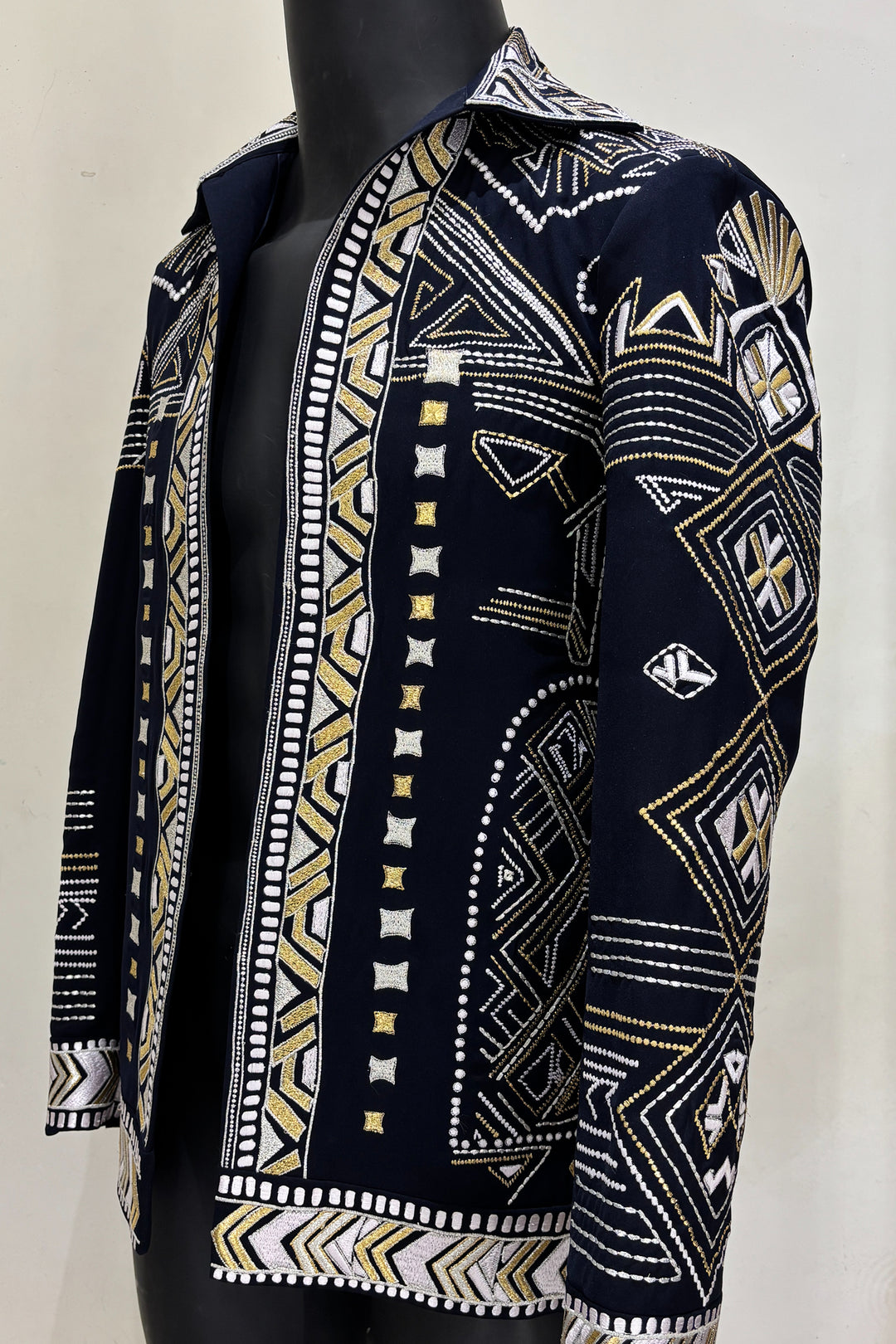 Alaric — Midnight Blue Thread Embroidered 4-Way Stretch Shacket