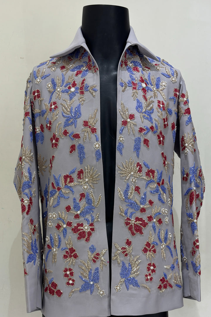 Fleur — Grey Hand Embroidered British Fabric Shacket