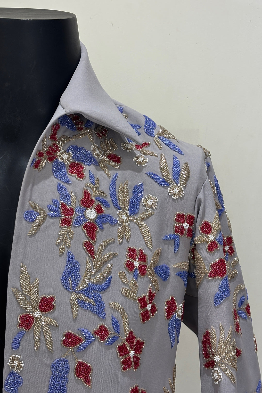 Fleur — Grey Hand Embroidered British Fabric Shacket