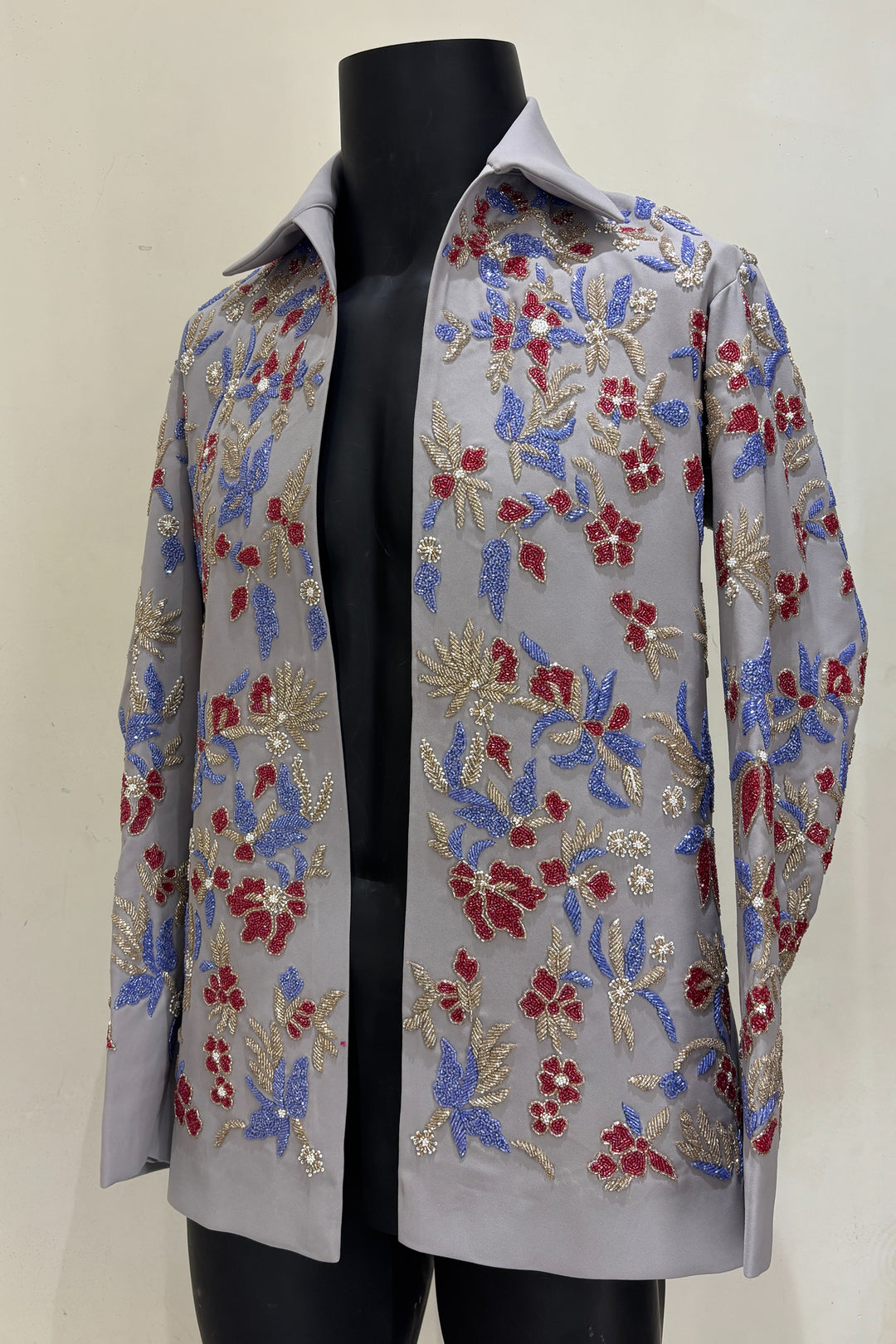 Fleur — Grey Hand Embroidered British Fabric Shacket