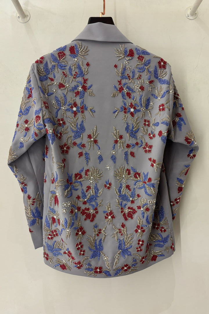 Fleur — Grey Hand Embroidered British Fabric Shacket