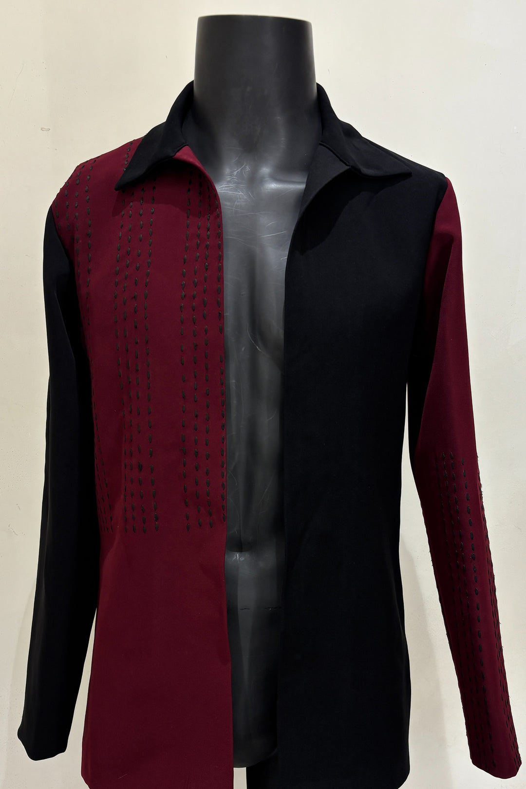 Shadeform — Burgundy Thread Embroidered British Fabric Shacket