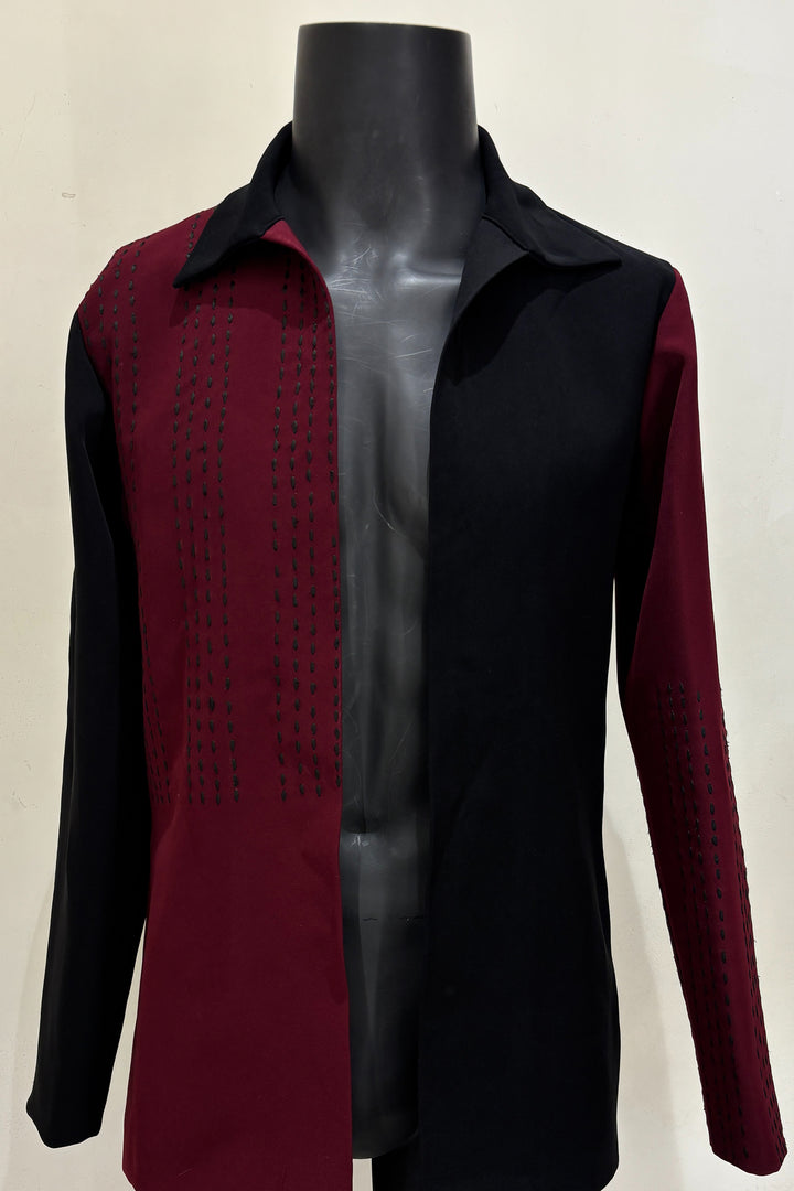 Shadeform — Burgundy Thread Embroidered British Fabric Shacket