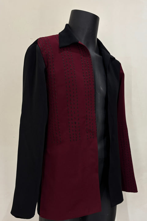 Shadeform — Burgundy Thread Embroidered British Fabric Shacket