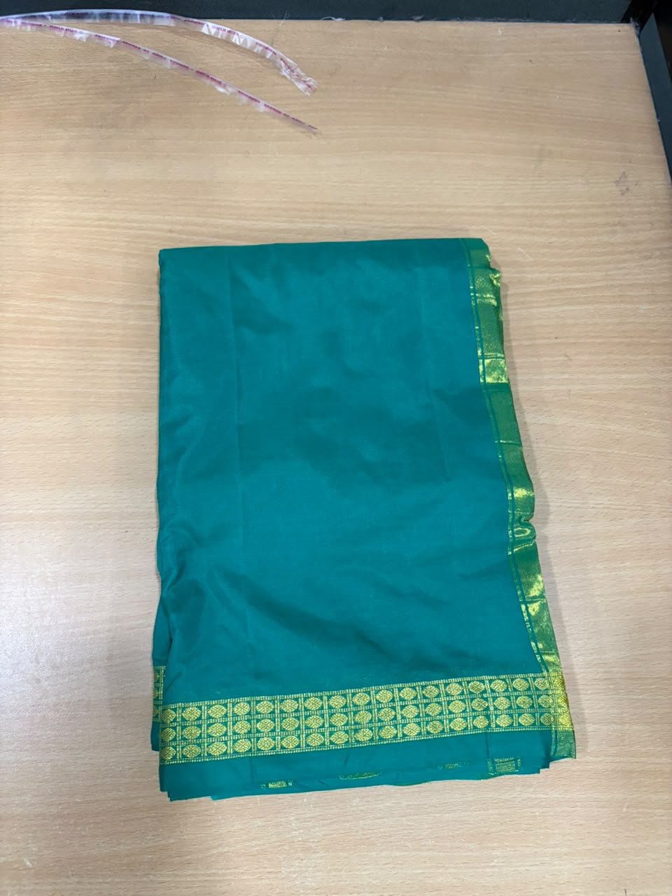 Zari Mayur — Teal Blue Green Peacock Raghukula Pattu Silk Dhoti + Kanduva