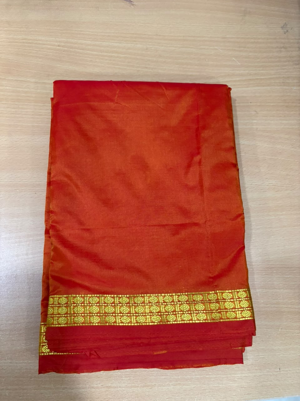 Agni — Blazing Orange &amp; Gold Raghukula Pattu Silk Dhoti + Kanduva