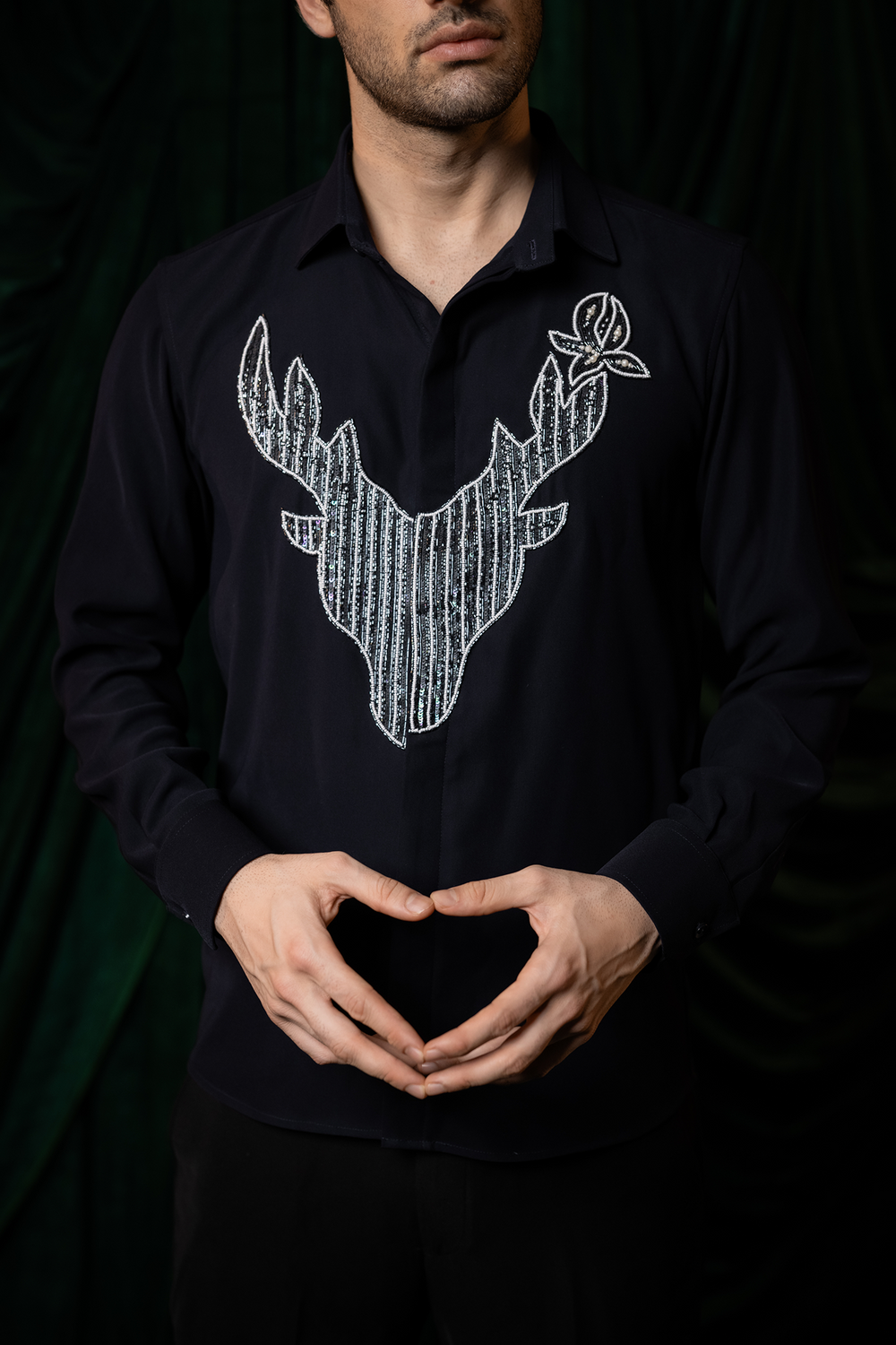 Regalia — Midnight Blue Hand Embroidered 4-Way Stretch Shirt